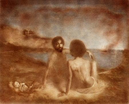 “The Sitters” Mixed Media/Oil Printing/Lithography Inks, 24” x 20” by artist Frantisek Stouhal. See his portfolio by visiting www.ArtsyShark.com