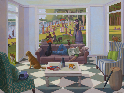 "The Sunday Paper" Oil on Linen, 48" x 36" by artist Kathryn Freeman. See her portfolio by visiting www.ArtsyShark.com