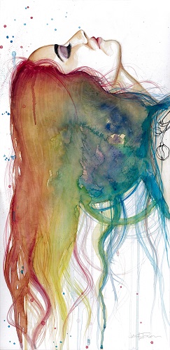 "Upward Falling" Watercolor, 12” x 24” by artist Jennifer Duran. See her portfolio by visiting www.ArtsyShark.com