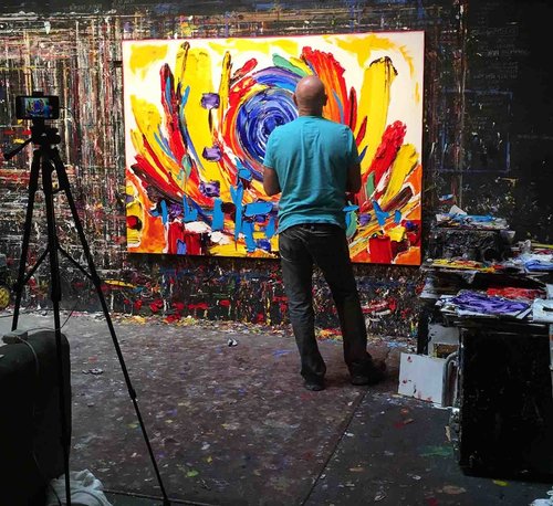 Artist JD Miller Painting in Studio – 2016. See his portfolio by visiting www.ArtsyShark.com