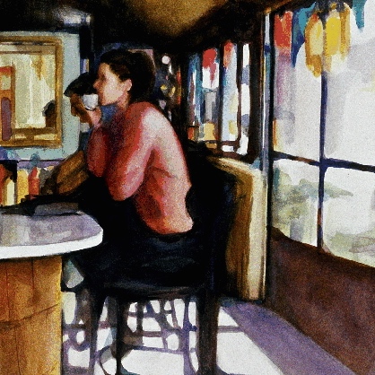 “Diner” Watercolor, 20” x 16”by artist Cindy Sacks. See her portfolio by visiting www.ArtsyShark.com 