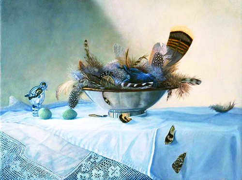 "Feathers" Oil on Panel, 16" x 12" by artist Linda Schroeter. See her portfolio by visiting www.ArtsyShark.com
