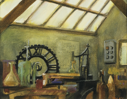 “Invention II” Watercolor, 10” x 8”by artist Cindy Sacks. See her portfolio by visiting www.ArtsyShark.com 