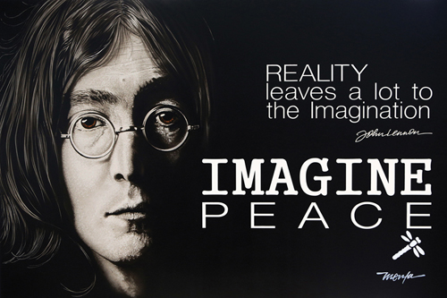 “John Lennon (IMAGINE PEACE)” Acrylic on Clay-board, 2' x 3' by artist Dan Menta. See his portfolio by visiting www.ArtsyShark.com