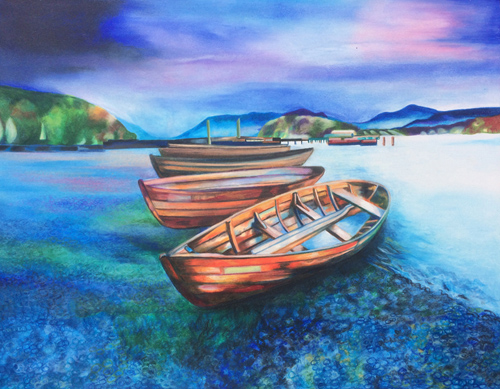 “Boats of Colour” Coloured Pencil, Artstix and Solvent on Panel, 14" x 11" by artist Judith Selcuk. See her portfolio by going to www.ArtsyShark.com