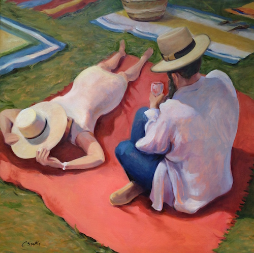 “Picnic” Oil, 30” x 30" by artist Cindy Sacks. See her portfolio by visiting www.ArtsyShark.com