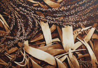 “Pumpkin Patch Floor” Archivally Sealed Coffee on Arches 300lb Rough Paper, 28.25" x 20" by artist Steven Mikel. See his portfolio by visiting www.ArtsyShark.com
