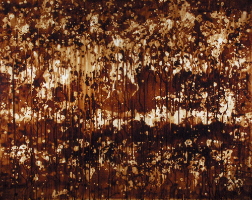 “Rainy Pane” Archivally Sealed Coffee on Canvas, 60" x 48" by artist Steven Mikel. See his portfolio by visiting www.ArtsyShark.com