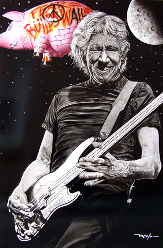 “Roger Waters (FEAR BUILDS WALLS)” Acrylic on Clay-board, 2' x 3'by artist Dan Menta. See his portfolio by visiting www.ArtsyShark.com