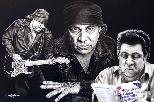 “Steven Van Zandt (THE MANY FACES OF Lil STEVEN)” Acrylic on Clay-board, 2' x 3' by artist Dan Menta. See his portfolio by visiting www.ArtsyShark.com