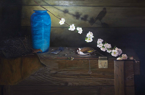 "TheGoldfinch" Oil on Linen by artist Linda Schroeter. See her portfolio by visiting www.ArtsyShark.com