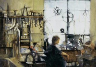 “Workshop” Watercolor, 30" x 22” by artist Cindy Sacks. See her portfolio by visiting www.ArtsyShark.com