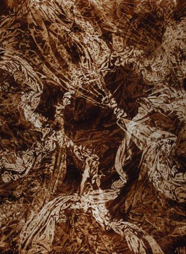“Woven” Archivally Sealed Coffee on Canvas, 30" x 40" by artist Steven Mikel. See his portfolio by visiting www.ArtsyShark.com