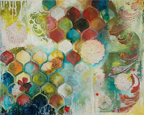 “Abundance” Acrylic and Fabric on Panel, 20" x 16" by artist Heather Robinson. See her portfolio by visiting www.ArtsyShark.com