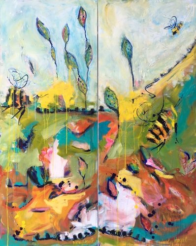 “Queens Park” Diptych, Acrylic on Canvas, 122cm x 152cm by artist Wendy Pepyat. See her portfolio by visiting www.ArtsyShark.com