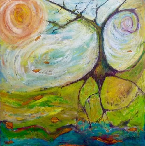 “Tree” Acrylic on Board, 124cm x 124cm by artist Wendy Pepyat. See her portfolio by visiting www.ArtsyShark.com