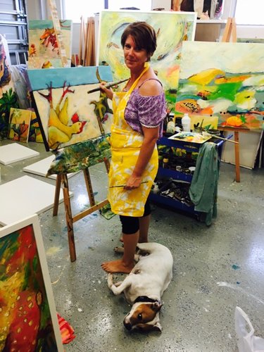 Artist Wendy Pepyat in her studio.See her portfolio by visiting www.ArtsyShark.com 