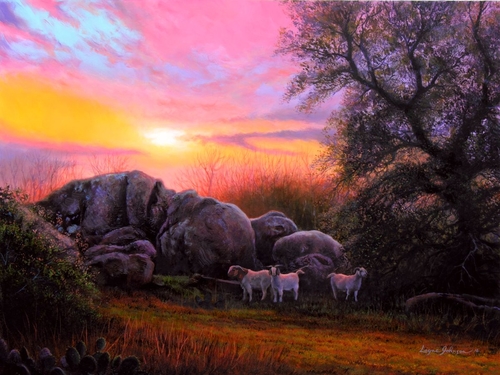 “The Curiosity of Goats” Oil on Panel, 24” x 18” by artist Layne Johnson. See his portfolio by visiting www.ArtsyShark.com