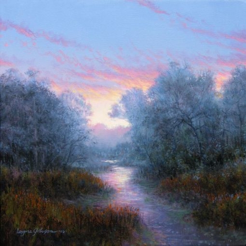 “Light Upon the Water” Oil on Belgian Line, 8” x 8” by artist Layne Johnson. See his portfolio by visiting www.ArtsyShark.com