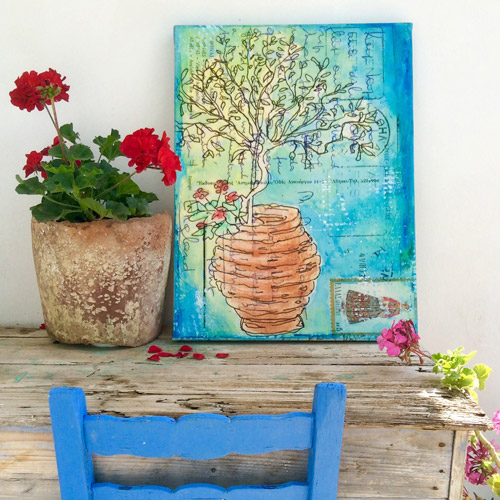“Tree in a Pot” Giclée Canvas Print, 46cm x 66cmby artist Gill Tomlinson. See her portfolio by visiting www.ArtsyShark.com 