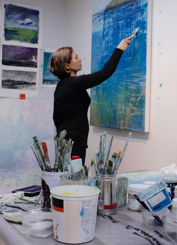 Artist Gabriella Collier in her studio. See her portfolio by visiting www.ArtsyShark.com