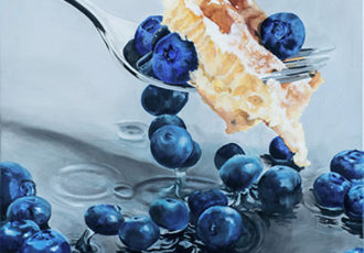 “Raining Blueberries” Acrylic on Canvas, 24” x 24”by artist Robin Harris. See her portfolio by visiting www.ArtsyShark.com
