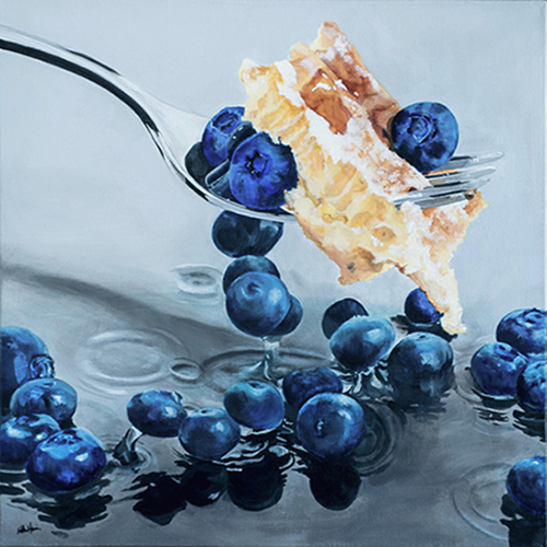 “Raining Blueberries” Acrylic on Canvas, 24” x 24”by artist Robin Harris. See her portfolio by visiting www.ArtsyShark.com 