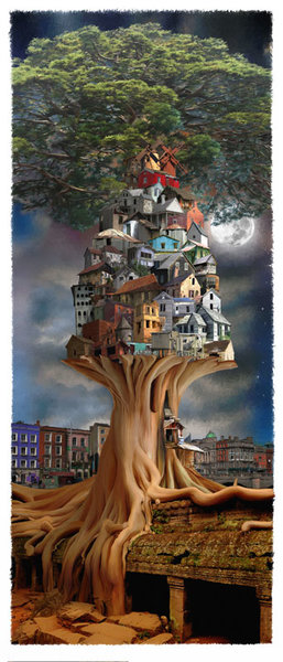 "Moon Town" Digital Art, Various Sizes by artist John Leben. See his portfolio by visiting www.ArtsyShark.com