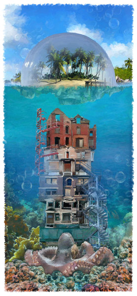 "Octopus Town" Digital Art, Various Sizes by artist John Leben. See his portfolio by visiting www.ArtsyShark.com