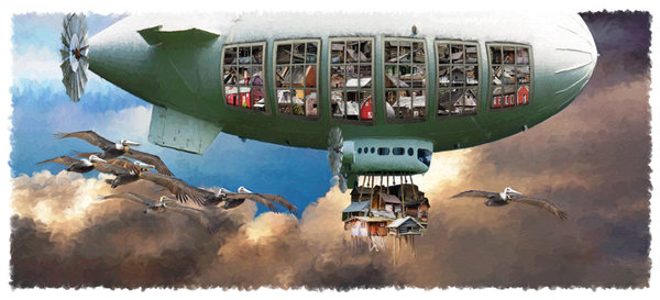 "Blimp Town" Digital Art, Various Sizes by artist John Leben. See his portfolio by visiting www.ArtsyShark.com
