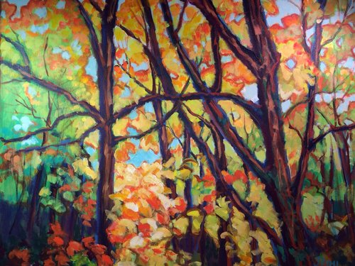 "Autumn 1" 24" x 30", acrylic on canvas by Joyce Pihl. See her artist feature at www.ArtsyShark.com