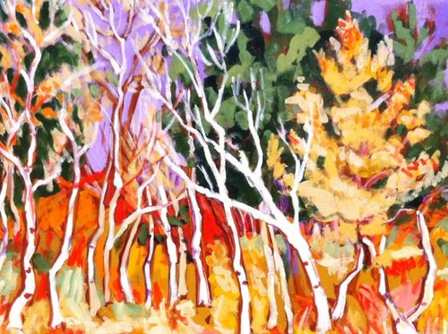 "Dancing Trees" 18" x 24", acrylic on canvas by Joyce Pihl. See her artist feature at www.ArtsyShark.com