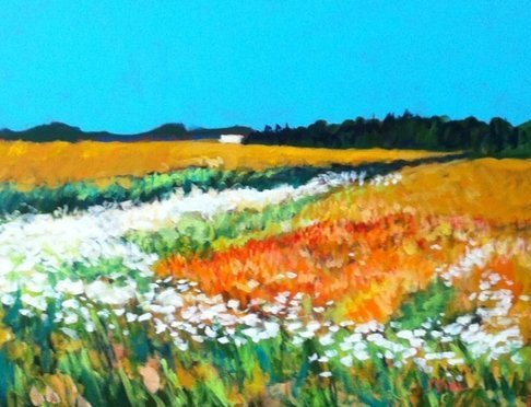 "Gold with a Splash of White", 16" x 20", acrylic on canvas by Joyce Pihl. See her artist feature at www.ArtsyShark.com