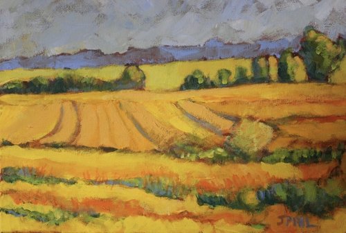"Golden Fields", 14" x 18" acrylic on canvas by Joyce Pihl. See her artist feature at www.ArtsyShark.com