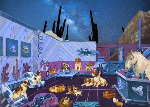 "Like Dogs and Cats" Digital Collage, 70cm x 50cmby artist Gloria Sánchez. See her portfolio by visiting www.ArtsyShark.com 