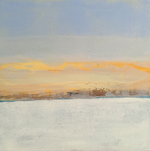 Artwork by Mark Witzling - Winter Arrival 12 x 12 Oil & Cold Wax on Cradled Panel