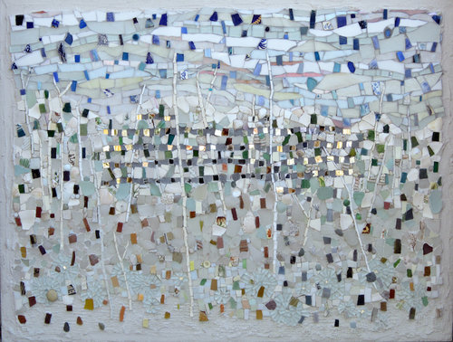 “To Every Thing There is a Season, Winter” Mixed Material Mosaic, 32” x 25” by artist Cynthia Fisher. See her portfolio by visiting www.ArtsyShark.com