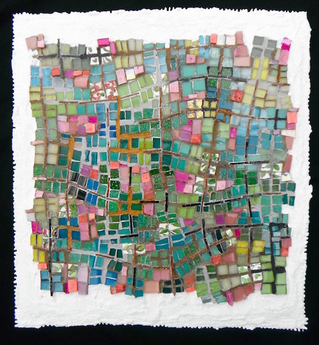 “Spring Grid” Mixed Material Mosaic, 12” x 12” by artist Cynthia Fisher. See her portfolio by visiting www.ArtsyShark.com