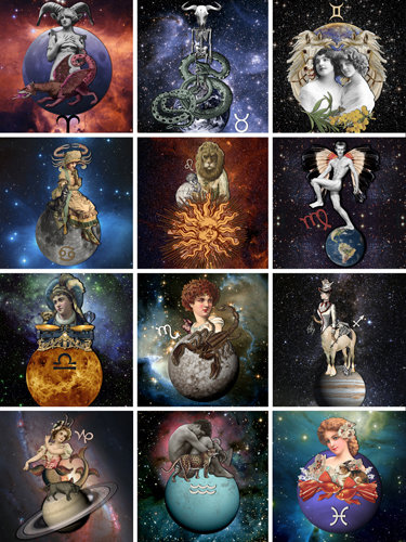 "Zodiac Signs" Digital Collage by artist Gloria Sánchez. See her portfolio by visiting www.ArtsyShark.com