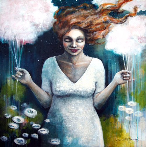 "Stars and Clouds" Acrylic, 80cm x 80cm by artist Malin Ӧstlund. See her portfolio by visiting www.ArtsyShark.com