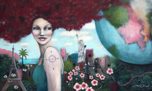 "Travel the World" Acrylic, 100cm x 50cm by artist Malin Ӧstlund. See her portfolio by visiting www.ArtsyShark.com
