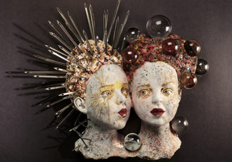 “Bubble Burst” Porcelain and Mixed Media, 14” x 16” x 6” by artist Kirsten Stingle. See her portfolio by visiting www.ArtsyShark.com