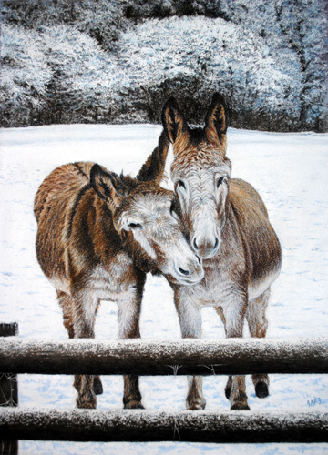 Ivan Jones - "Donkeys in Snow" Pastel