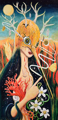 Kat Shevchenko - "Camille's Rite of Illumination" Oil and Egg Tempura on Panel, 12" x 24"