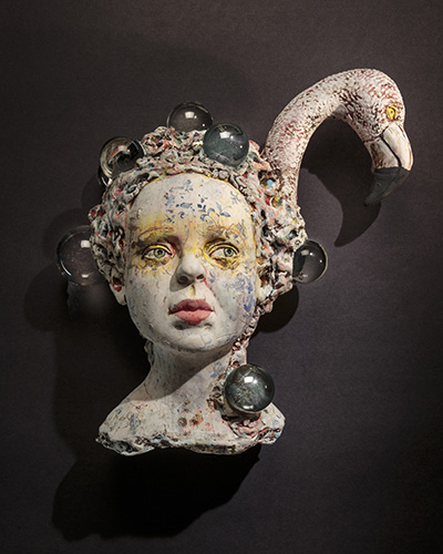 “Phantasmal Pour” Porcelain and Mixed Media, 11” x 11” x 6”by artist Kirsten Stingle. See her portfolio by visiting www.ArtsyShark.com 