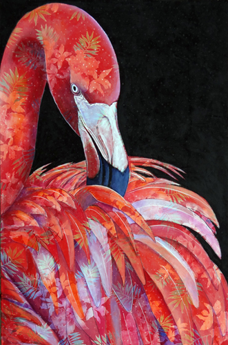 "Flaming Oh!" Acrylic on Fabric on Cradled Panel, 24" x 48" by artist Ande Hall. See her portfolio by visiting www.ArtsyShark.com