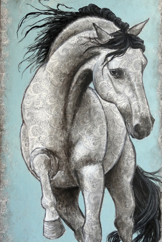 "Paisleylusian" Acrylic on Fabric on Cradled Panel, 24" x 48"by artist Ande Hall. See her portfolio by visiting www.ArtsyShark.com