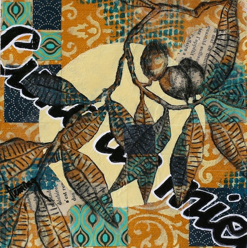 "Lune de Miel" (Honeymoon) Acrylic and Mixed Media on Canvas, 10" x 10"by artist Jennifer Fleming. See her portfolio by visiting www.ArtsyShark.com