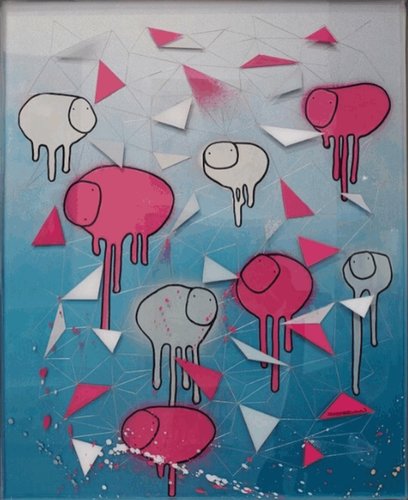 Morgan Sheardown - Raining Cows Series, Mixed Media on Metal, 16" x 20"