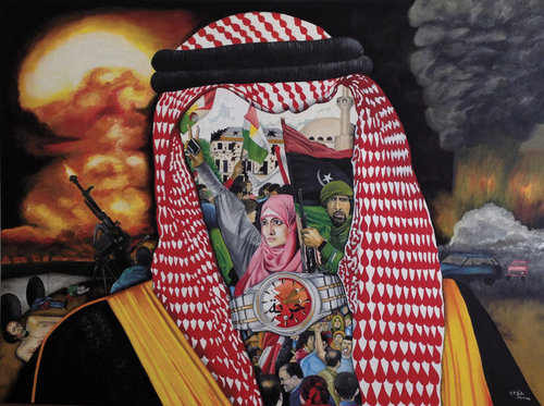 "Arab Revolution" oil on canvas, 48" x 36" by artist O Yemi Tubi. See his work featured at www.ArtsyShark.com